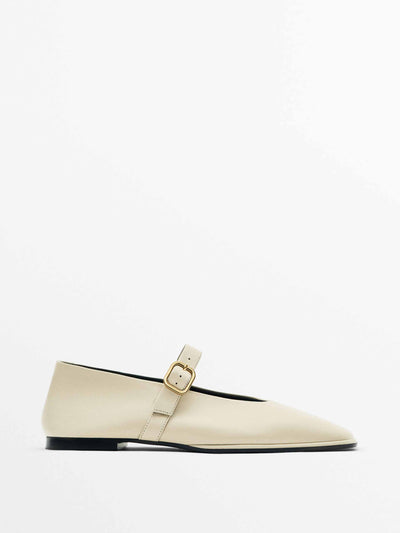 Massimo Dutti Cream square-toed ballet flats at Collagerie