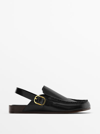 Massimo Dutti Backless leather clog with metal buckle at Collagerie