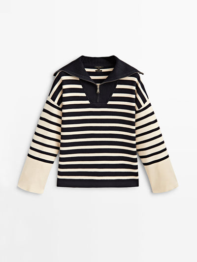 Massimo Dutti Striped sweater with a zip at Collagerie