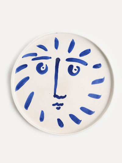 KS Creative Pottery Blue sun face serving platter at Collagerie