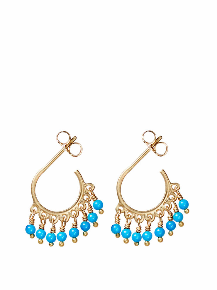 Gold hoop earrings with turquoise beads