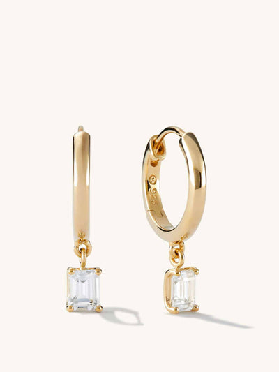 Mejuri Emerald cut topaz hoops at Collagerie