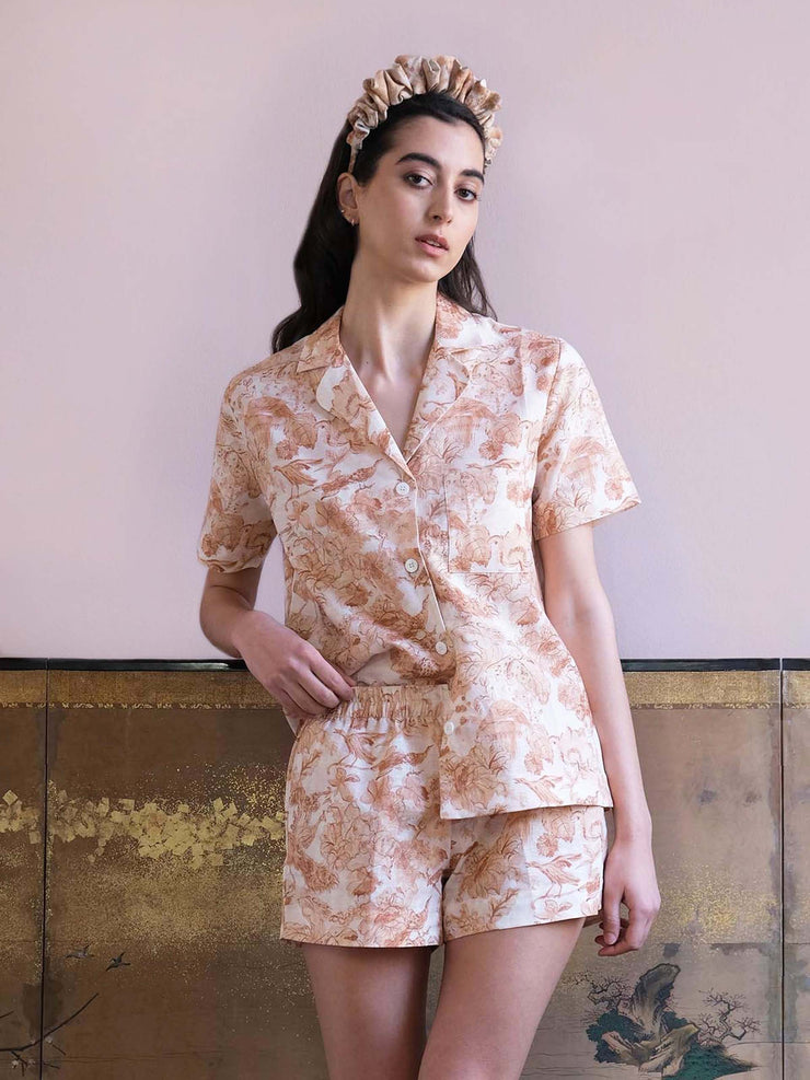 Pink and white cotton-linen liz pyjama shorts