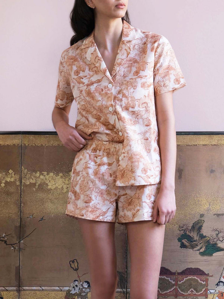 Pink and white cotton-linen liz pyjama shorts