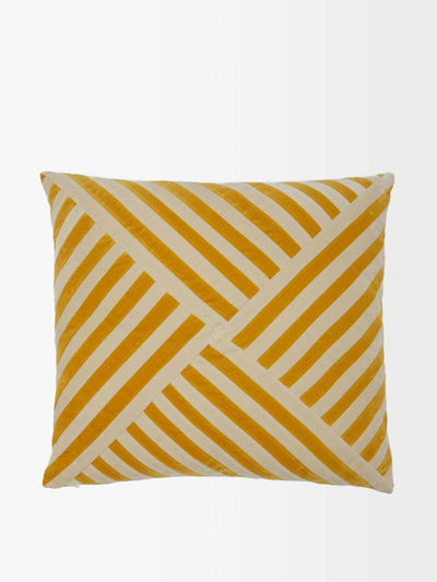 Christina Lundsteen Yellow striped cotton velvet cushion at Collagerie