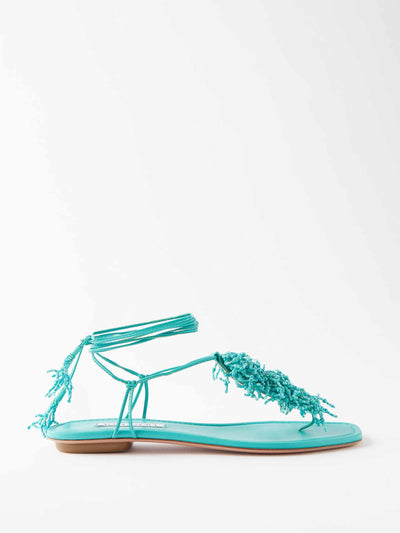 Aquazzura Turquoise flat sandals at Collagerie