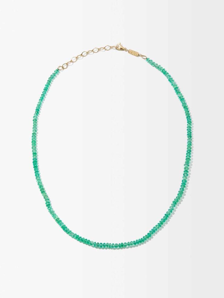Emerald & 18kt gold beaded necklace