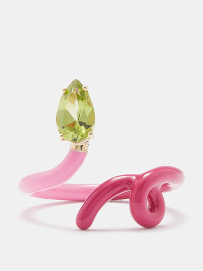 Bea Bongiasca Baby Vine peridot, enamel & 9kt gold ring at Collagerie