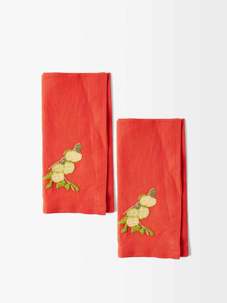 Set of two lemon branch-embroidered napkins