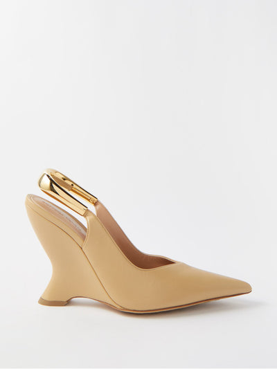 Bottega Veneta Metal slingback leather wedge heels at Collagerie