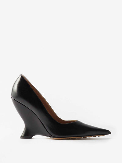 Bottega Veneta Black wedge-heel leather pumps at Collagerie