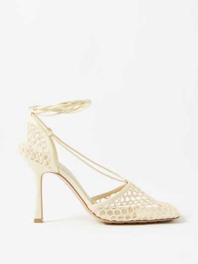 Bottega Veneta White wraparound mesh heels at Collagerie