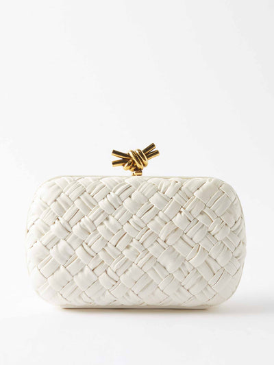 Bottega Veneta White woven clutch bag at Collagerie