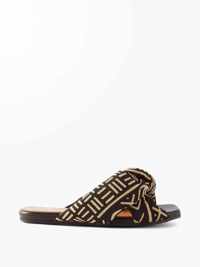 Brother Vellies Black and beige knotted cotton slides at Collagerie