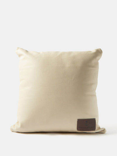 Brunello Cucinelli Logo-patch leather cushion at Collagerie