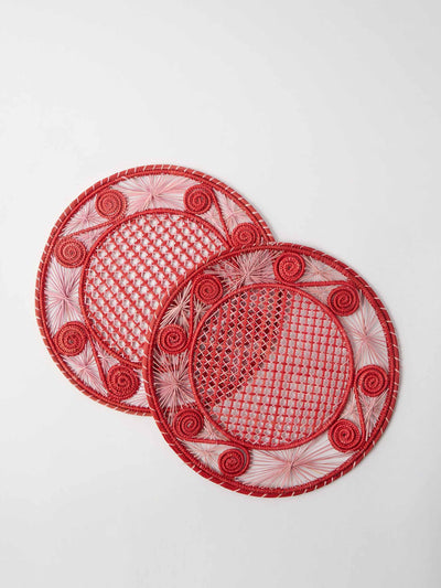 Cabana Magazine Red wicker placemats set of 2 at Collagerie