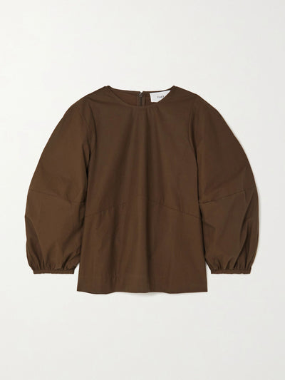 Caes Brown short-sleeved cotton poplin top at Collagerie