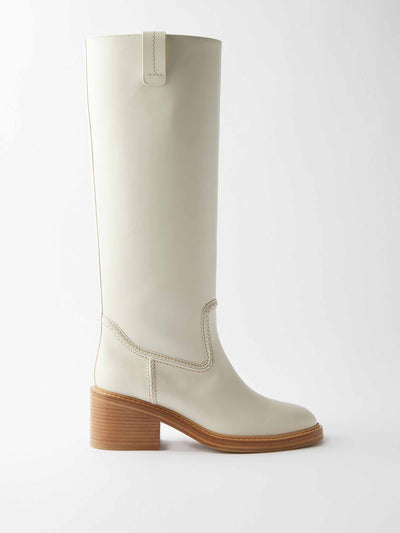 Chloé White knee-high leather boots at Collagerie