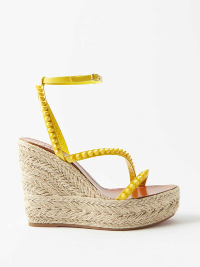 Christian Louboutin Yellow studded leather wedge sandals at Collagerie