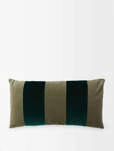 Christina Lundsteen Green striped cotton-velvet cushion at Collagerie