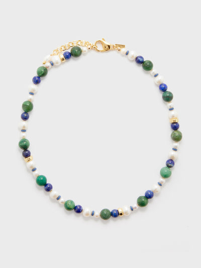 Éliou Moss freshwater pearl, jade & lapis necklace at Collagerie