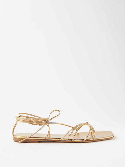 Gianvito Rossi Gold lace up leather flat sandals at Collagerie