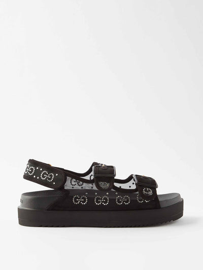 Gucci Crystal-embellished black sandals at Collagerie