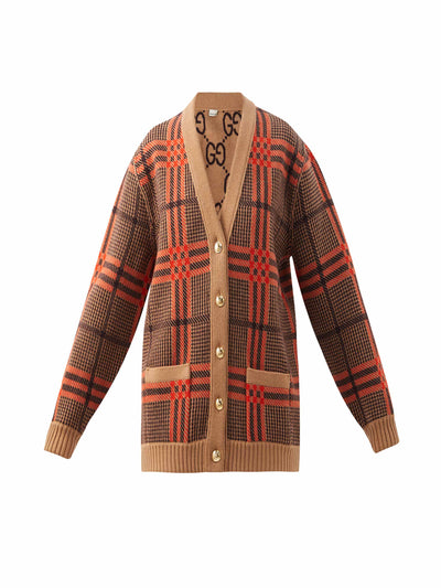 Gucci Reversible check wool-blend cardigan at Collagerie