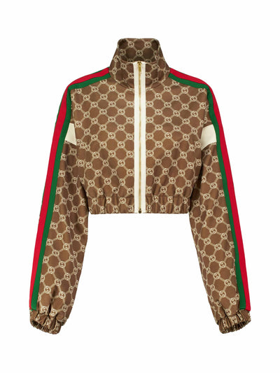 Gucci Logo print cropped jersey track jacket at Collagerie