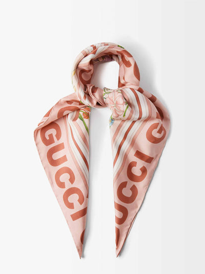 Gucci Floral-print silk-faille scarf at Collagerie