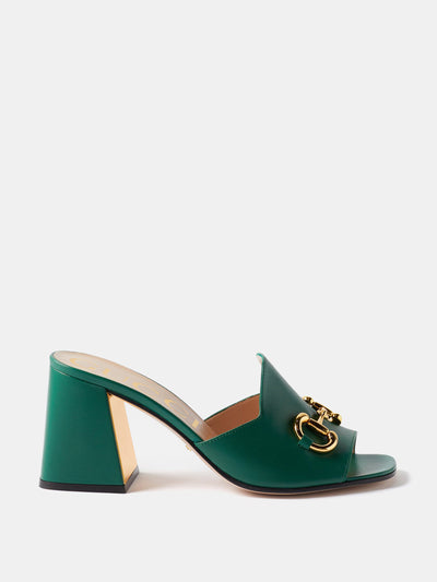 Gucci Green flared-heel mules at Collagerie