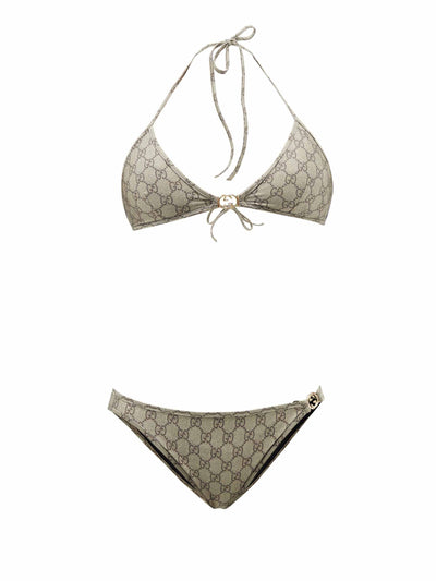 Gucci Monogram shimmer triangle bikini at Collagerie