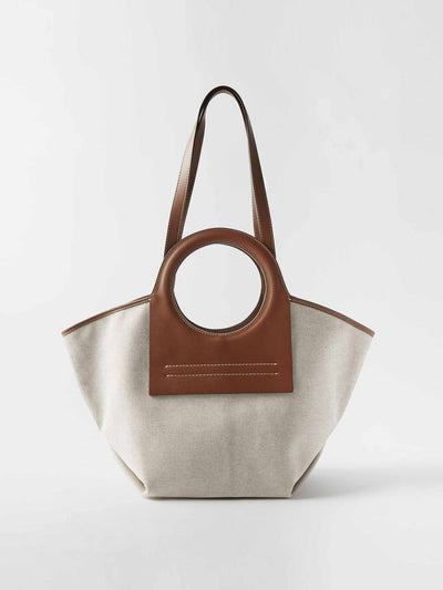 Hereu Natural canvas and brown leather tote bag at Collagerie