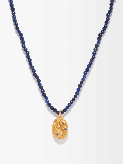 Hermina Athens Blue beaded necklace with a gold vermeil pendant at Collagerie