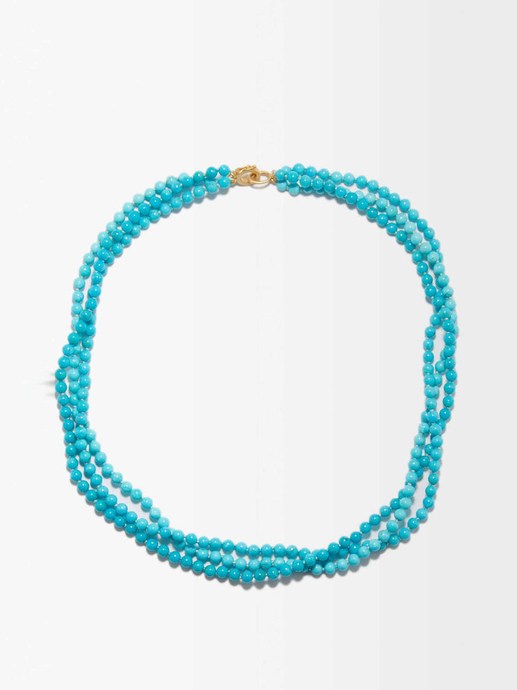 Triple-strand turquoise & 18kt gold necklace