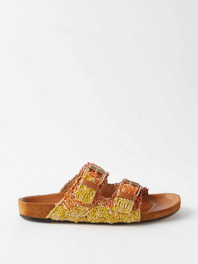 Isabel Marant Yellow woven raffia slides at Collagerie