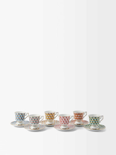 La Doublej Set of six printed porcelain espresso cups at Collagerie