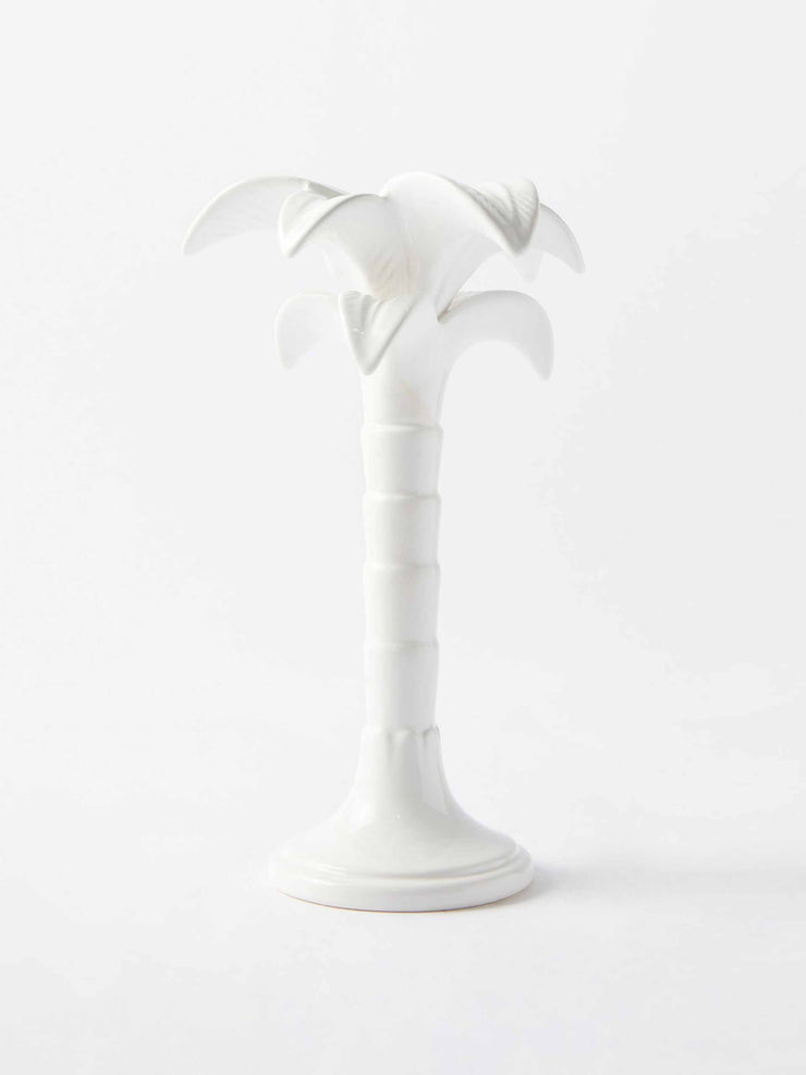 White ceramic palm tree candlestick holder