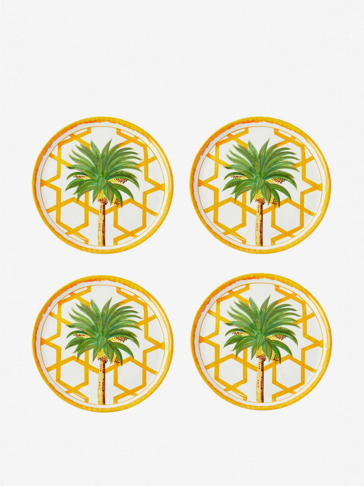 Set of four palm tree ceramic plates