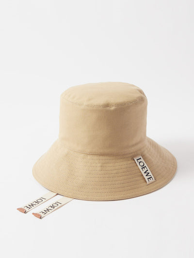 Loewe Leather-logo patch canvas bucket hat at Collagerie