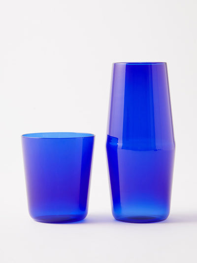 R+D.LAB Blue glass carafe and tumbler set at Collagerie