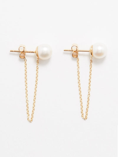 Mateo Chain-embellished pearl and 14kt gold stud earrings at Collagerie