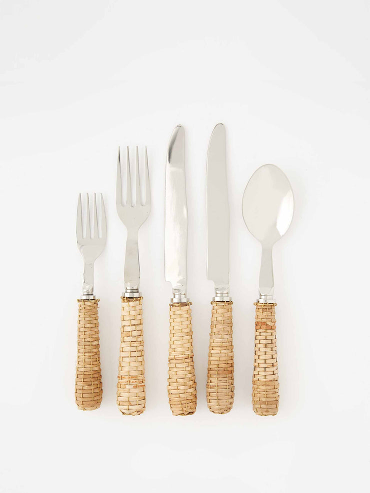 Ten piece raffia cutlery set