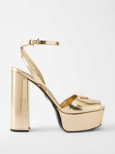 Prada Plateau logo-plaque platform sandals at Collagerie