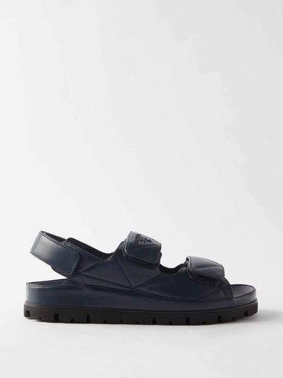 Prada Navy quilted leather sandals at Collagerie