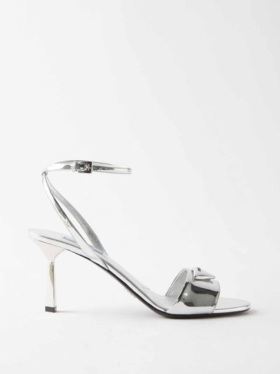 Prada Metallic leather heeled sandals at Collagerie