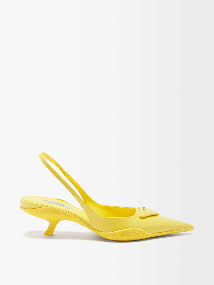 Yellow leather slingback pumps