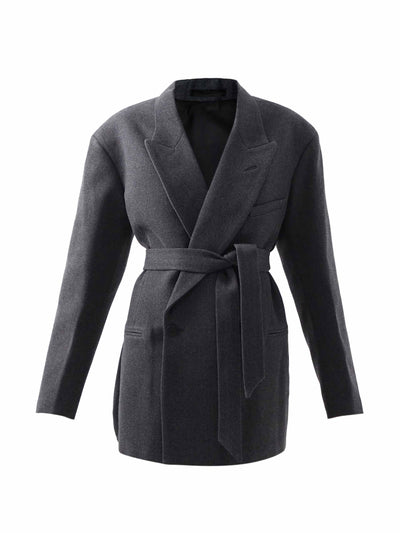 Raey Exaggerated-shoulder wool-blend tux blazer at Collagerie