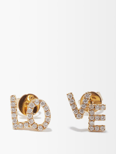 Rosa De La Cruz Love Text diamond & 18kt gold earrings at Collagerie