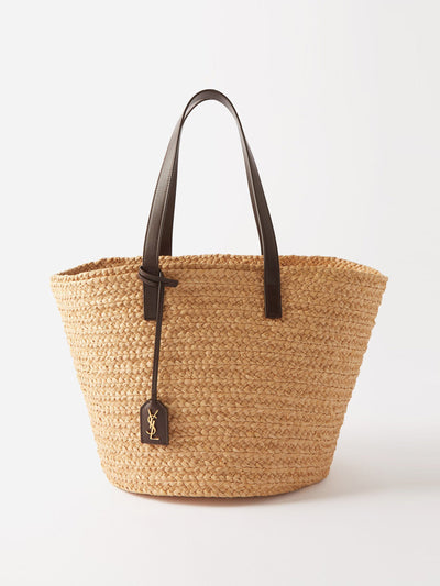 Saint Laurent Panier leather-trim raffia basket bag at Collagerie